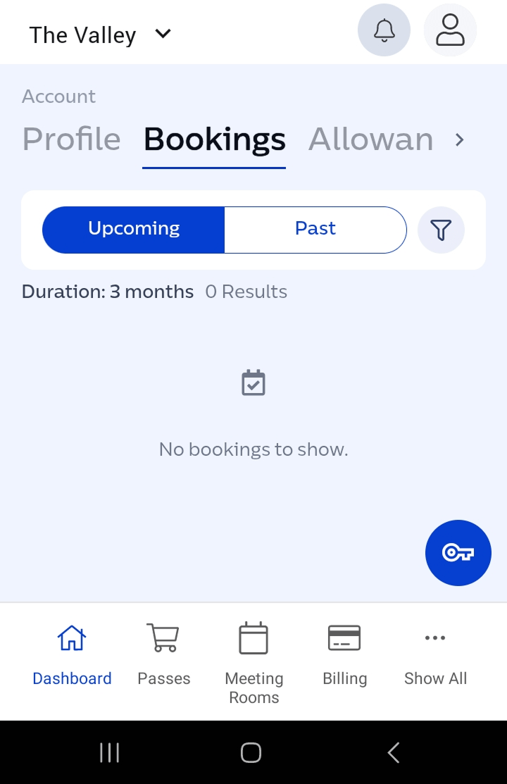 The Valley app dashboard for a coworking member