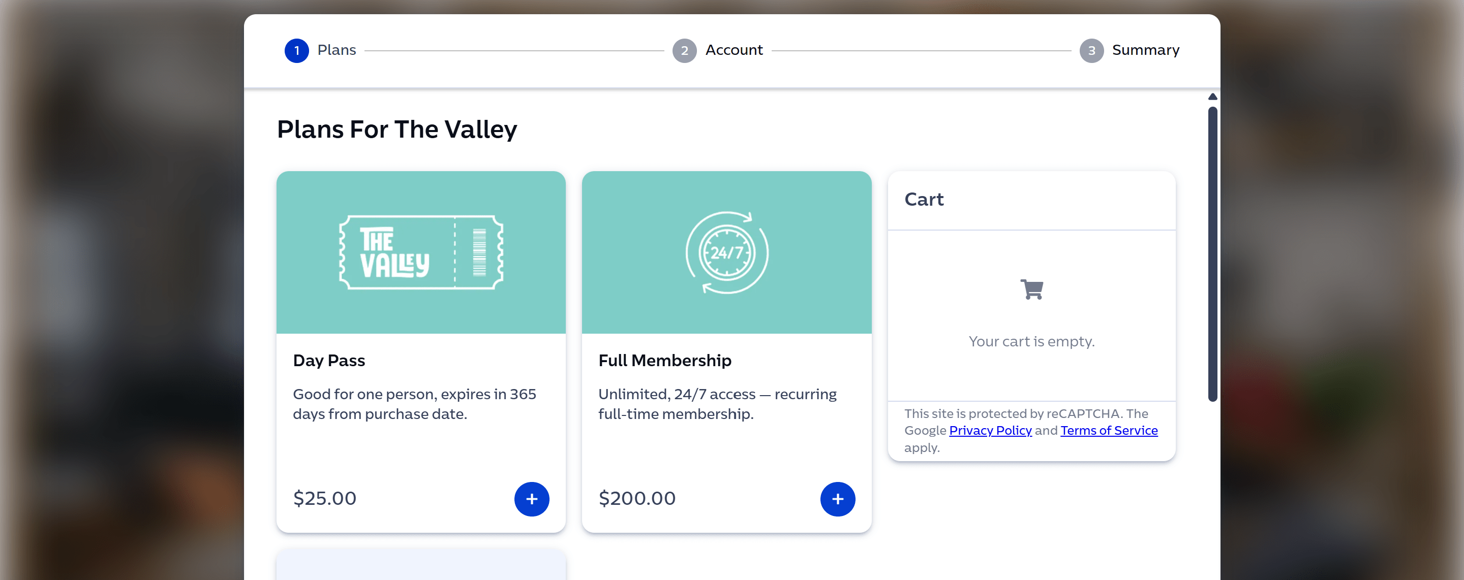 The Valley checkout showing the membership option